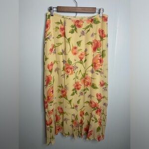 Laura Ashley Silk Skirt SZ 10 Cream Floral Rose&Lavendar Cottage Core, Flowy